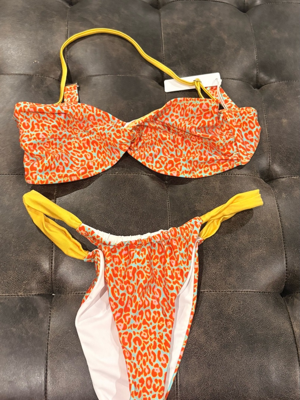 Women's Orange Leopard Print Bikini with Yellow Straps